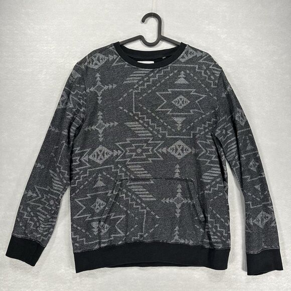On The Byas Geo Print Cotton Polyester Gray Black Sweatshirt Size Medium Pocket - Picture 2 of 8